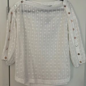 BURU Button Sleeve Blouse - white eyelet